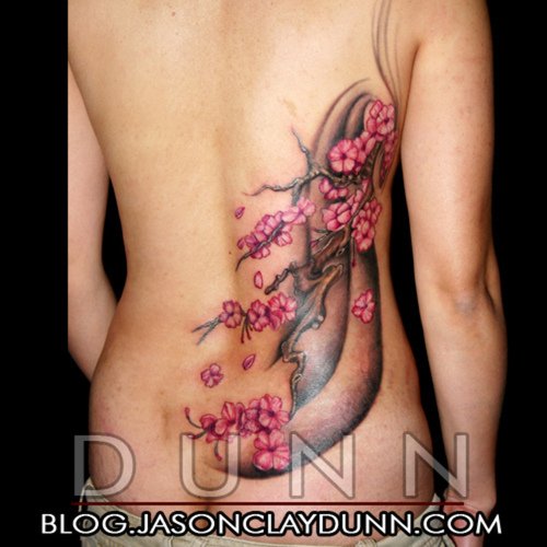 New Cherry Blossom Flowers Feminine Tattoo On Back