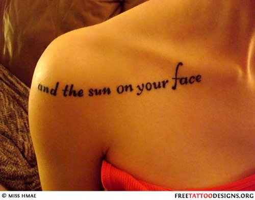 Feminine Lettering Tattoo On Right Shoulder