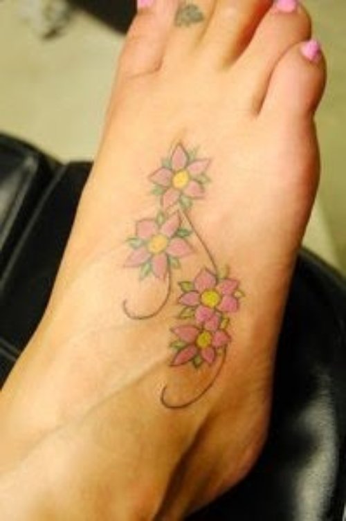 Cherry Blossom Flowers Feminine Tattoo On Foot