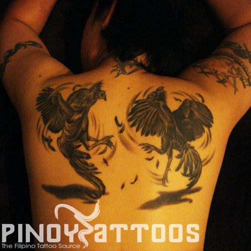 Grey Ink Phoenix Filipino Tattoo On Back