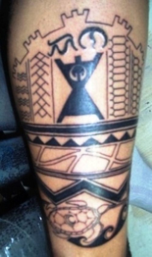 Black Ink Filipino Tattoo On Sleeve