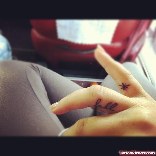 star And Fall Word Finger Tattoos