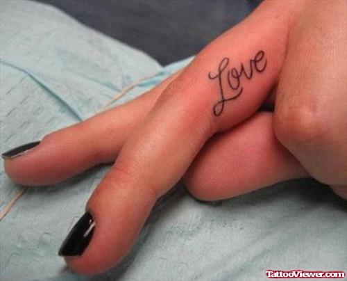 Love Word Finger Tattoo For Girls