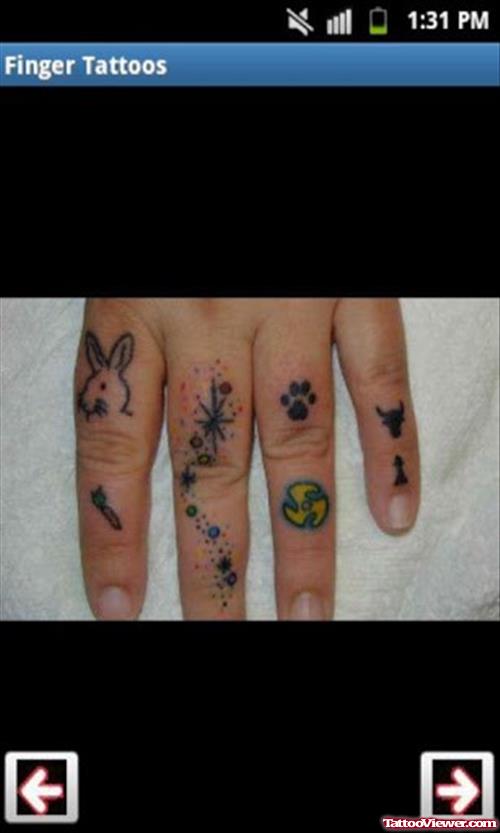 Paw Print And Bunny Head Finger Tattoos
