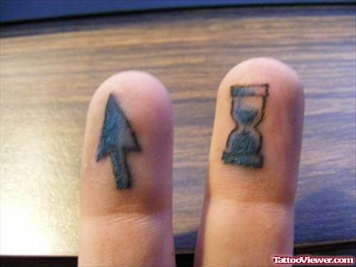 Arrow and Hourglass Greek Finger Tattoo