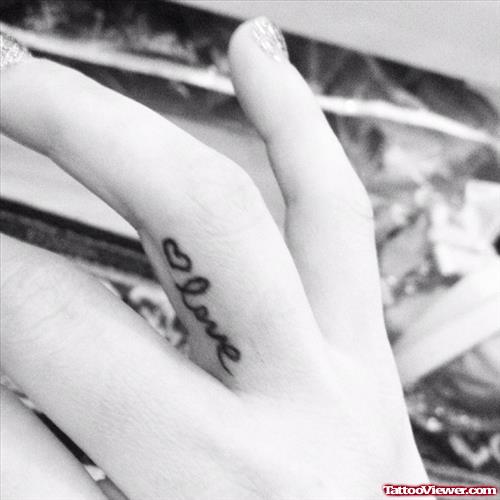 Love And Tiny Heart Finger Tattoo