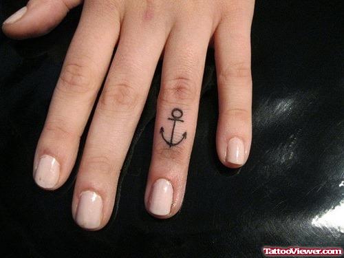 Black Ink Anchor Finger Tattoo
