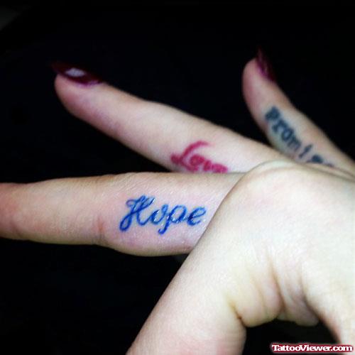 Hope Love And Promise Color Finger Tattoos