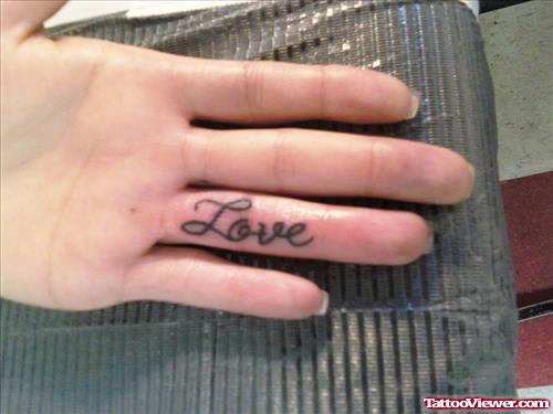 Attractive Love Word Finger Tattoo