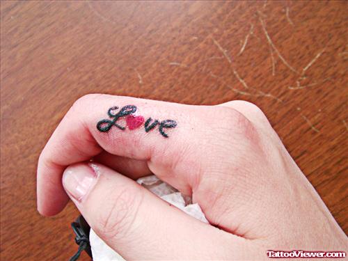 Love Tiny Heart Finger Tattoo