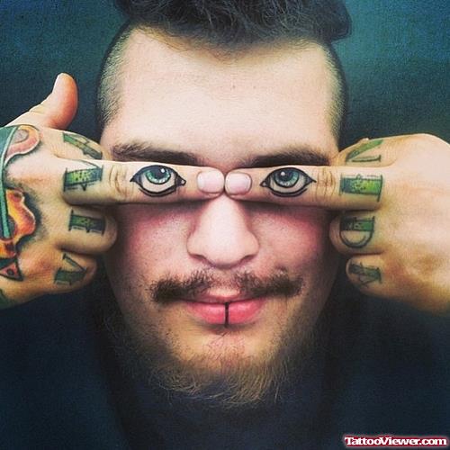 Color Eyes Finger Tattoos For Men