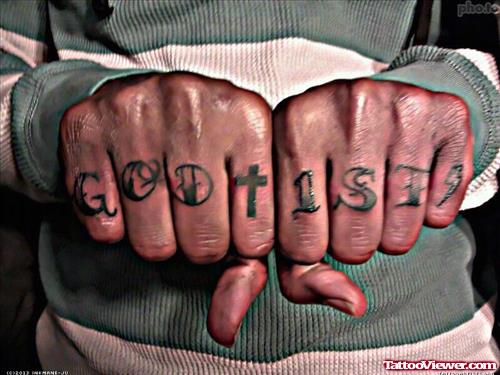 God First And Cross Finger Tattoo