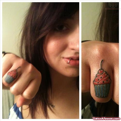 Cupcake Color ink Tattoo On Finger