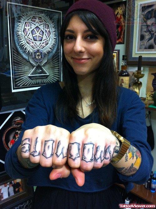 Slow Down Tattoo On Fingers