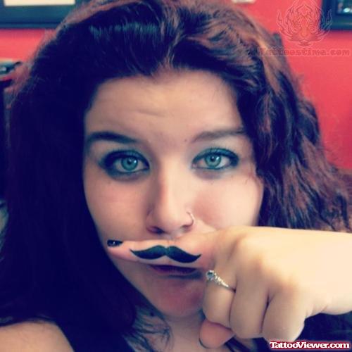 Mustache Tattoo On Girl Finger