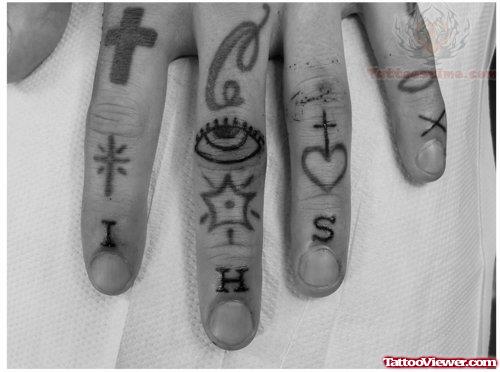 Cross And Heart Tattoo On Finger