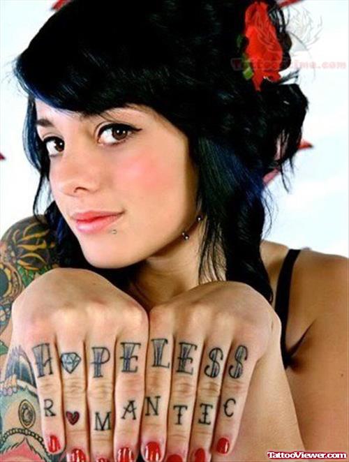 Hopeless Romantic Tattoo On Fingers