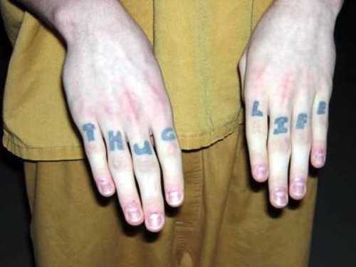 Thug Life Tattoo On Fingers