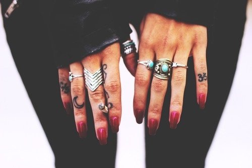 Moon And Om Tattoos On Fingers