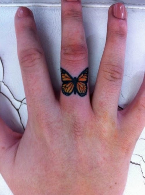 Color Butterfly Finger Tattoo