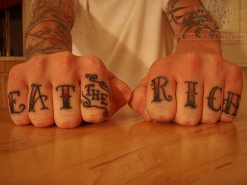 Eat The Rich Tattoo On Fingers
