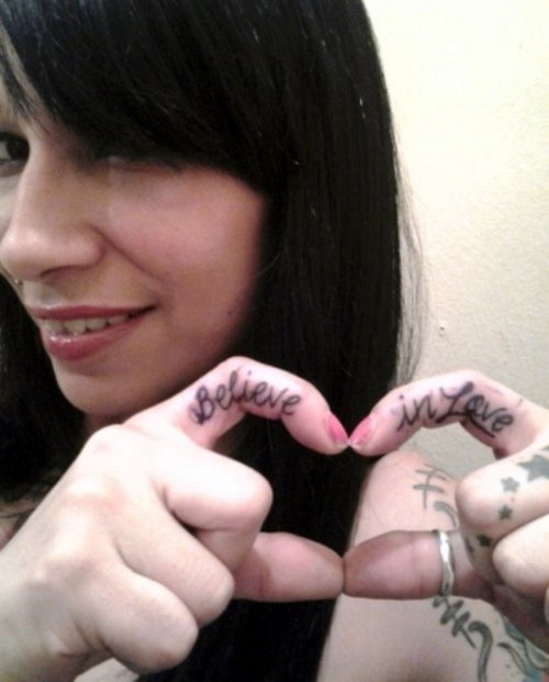 Believe In Love Finger Tattoo For Girls
