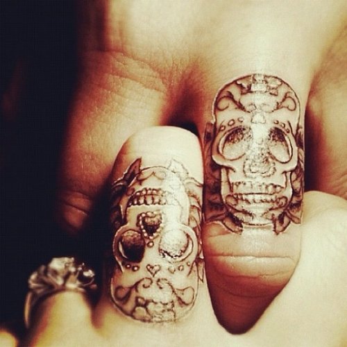 Sugar Skulls Finger Tattoos