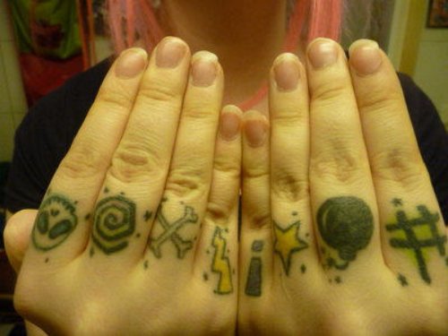 Small Colored Symbols Finger Tattoos