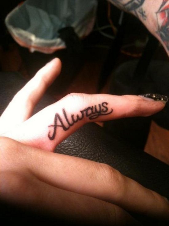 Black Ink Always Word Finger Tattoo