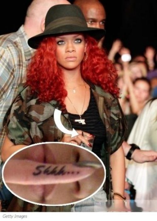 Rihanna Shhh Finger Tattoos