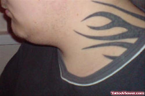 Tribal Fire and Flame Tattoo On Neck