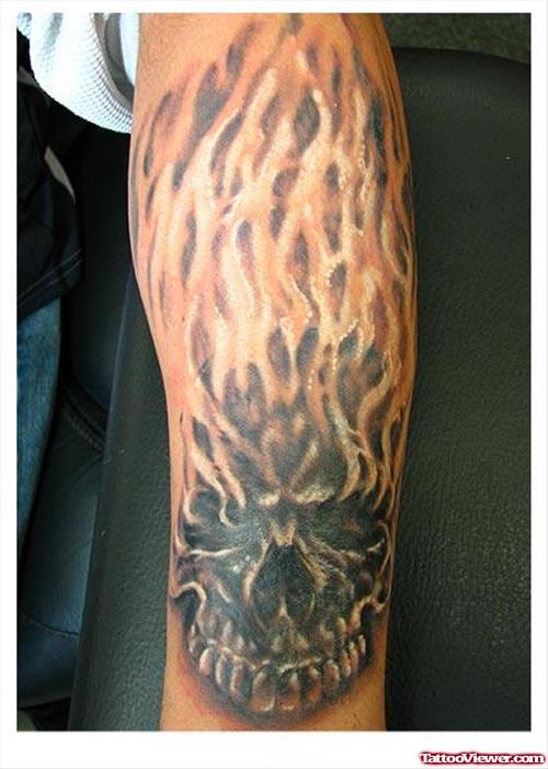 Flaming Skull Fire n Flame Tattoo On Sleeve