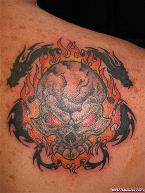 Colored Fire n Flame Tattoo On Shoulder