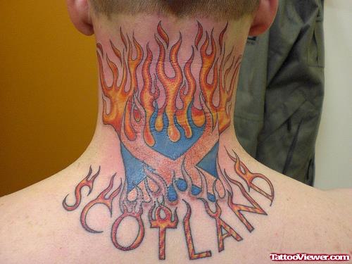 Scotland Fire n Flame Tattoo On Nape
