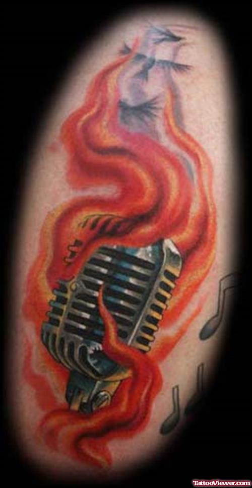 Flaming Microphone Tattoo