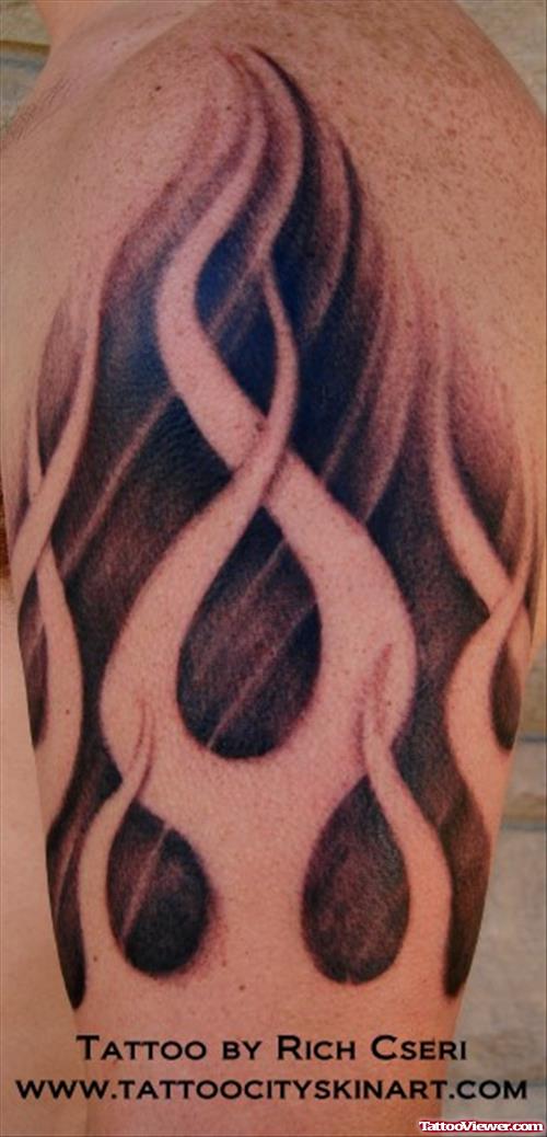 Beautiful Fire and Flame Tattoo On Left Shoulder