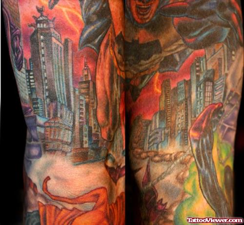 Color Ink Gotham City Fire and Flame Tattoo
