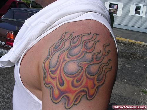 Fire n Flame Tattoo On Shoulder