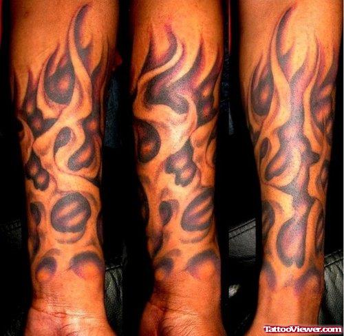 Fire and Flame Tattoo On Forearm