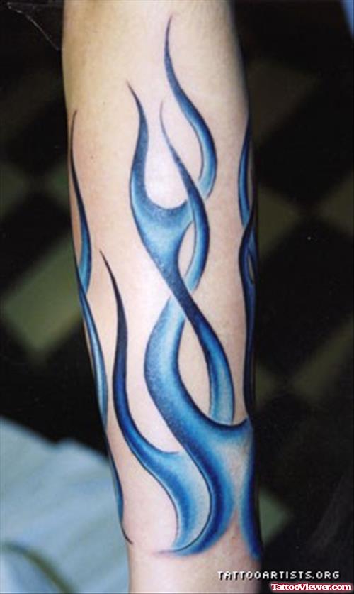 Blue Ink Fire n Flame Tattoo On Sleeve