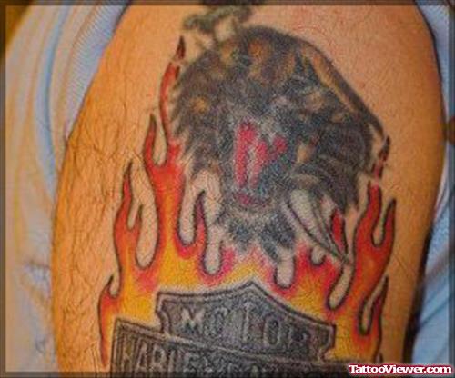 Attractive Harley Davidson Fire Flame Tattoo