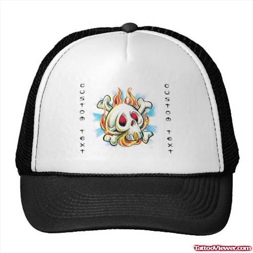 Flaming Pirate Skull Fire Flame Tattoo Design