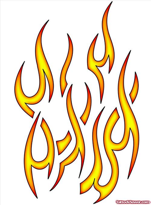 Yellow Fire and Flame Tattoo Design