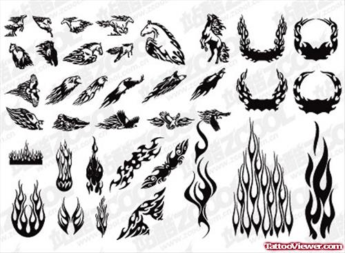 Grey And Black Ink Fire and Flame Tattoo Design