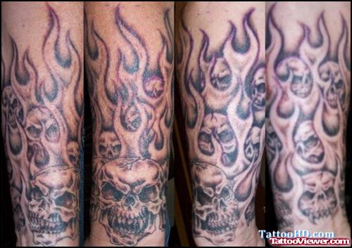 Awesome Grey Ink Fire n Flame Tattoo