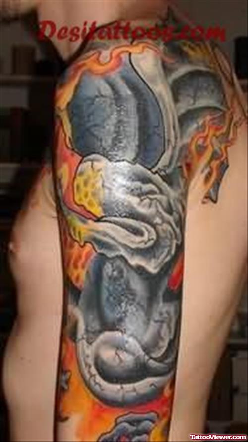 Awesome Fire n Flame Tattoo On Left Half Sleeve