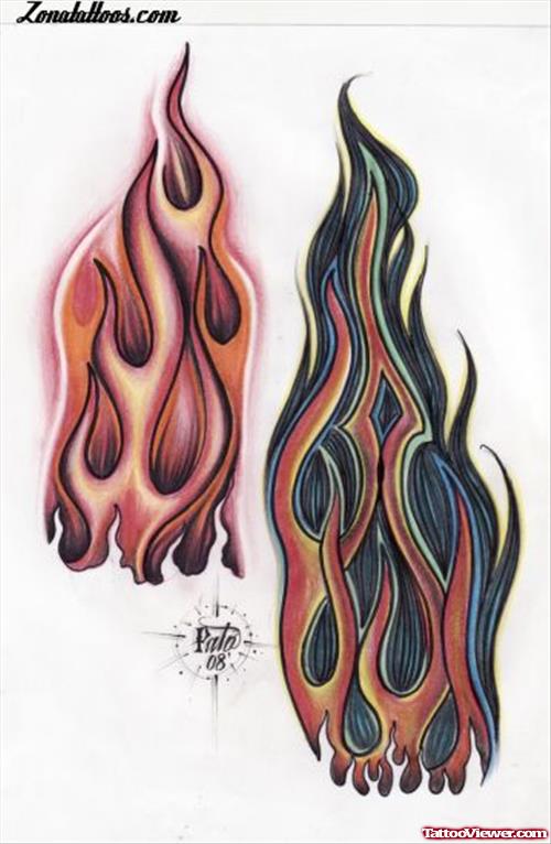 Awesome Colored Flames Tattoo Design