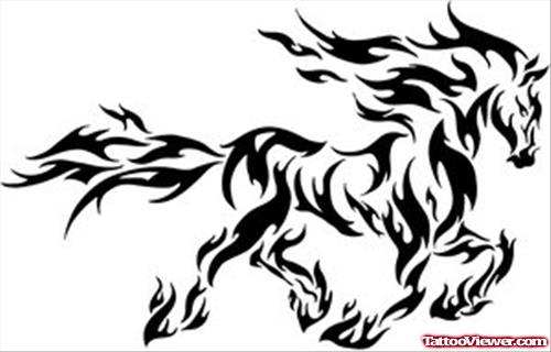 Tribal Flames Horse Tattoo Design