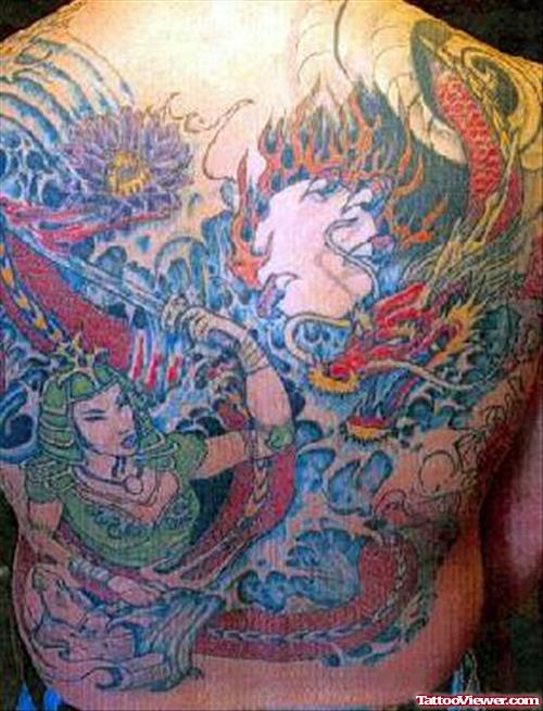 Fire Flame Fantasy Tattoo On Back
