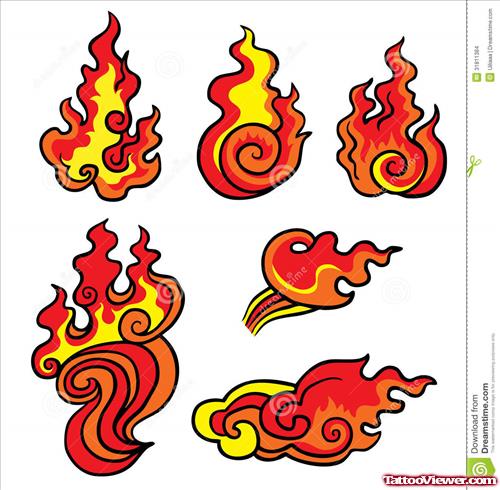 Amazing Colored Fire And Flame Tattoos Designs